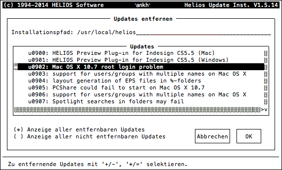 HELIOS Update Installer – Updates entfernen
